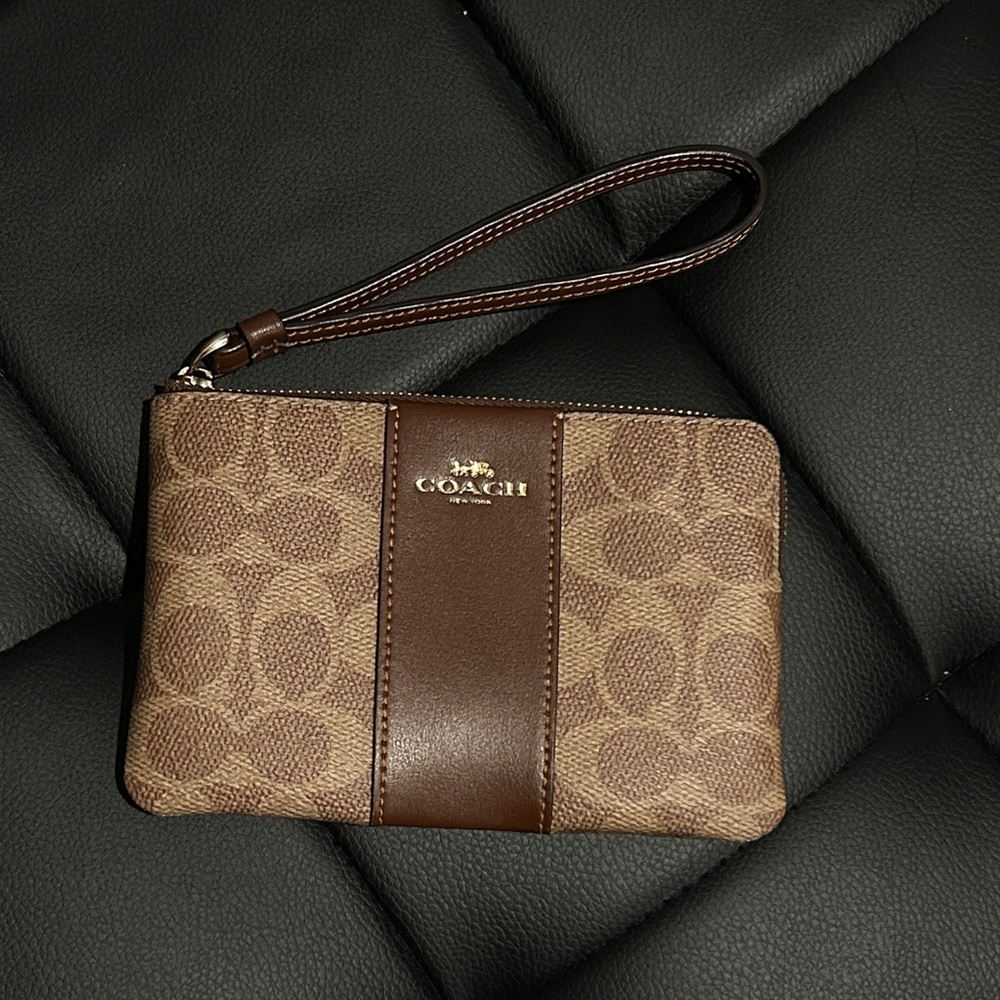 Coach Tan and Brown Signature Wristlet